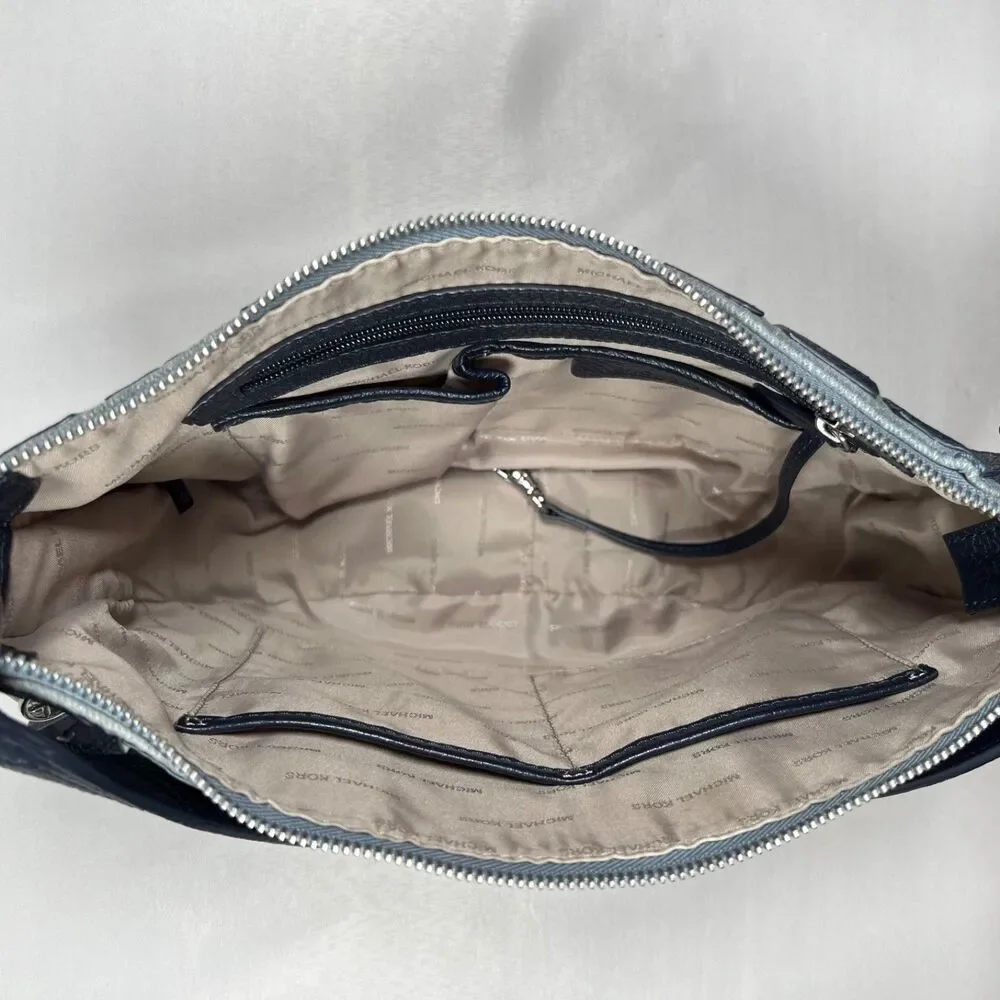 MICHAEL Michael Kors Brooklyn Appliqué Hobo Bag Leather Wash Denim Blue